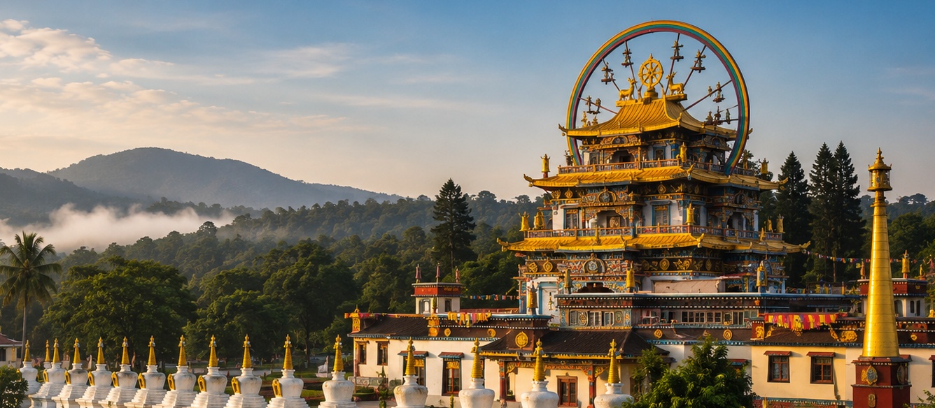 Namdroling Monastery and Dubare Elephant Camp, Karnataka