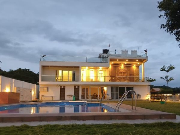 Mansarovar The Haven villa exterior on the Arkavati riverside